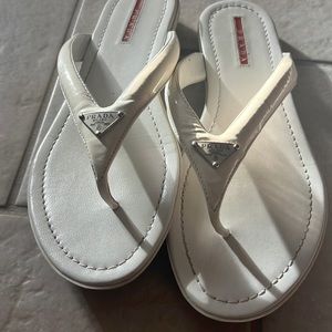 Cream Prada Leather Sandals